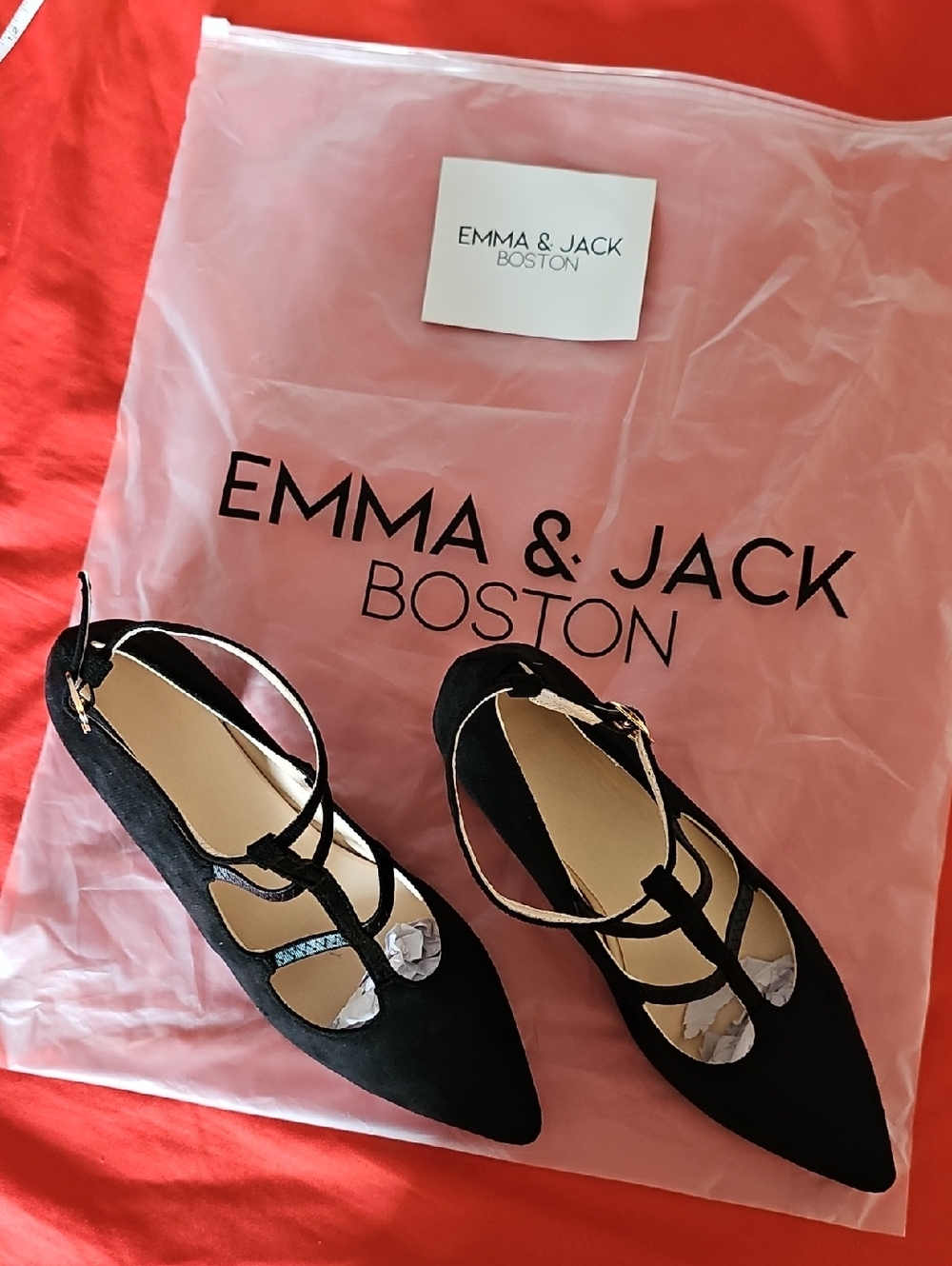 Black Pointed T-Strap Flats